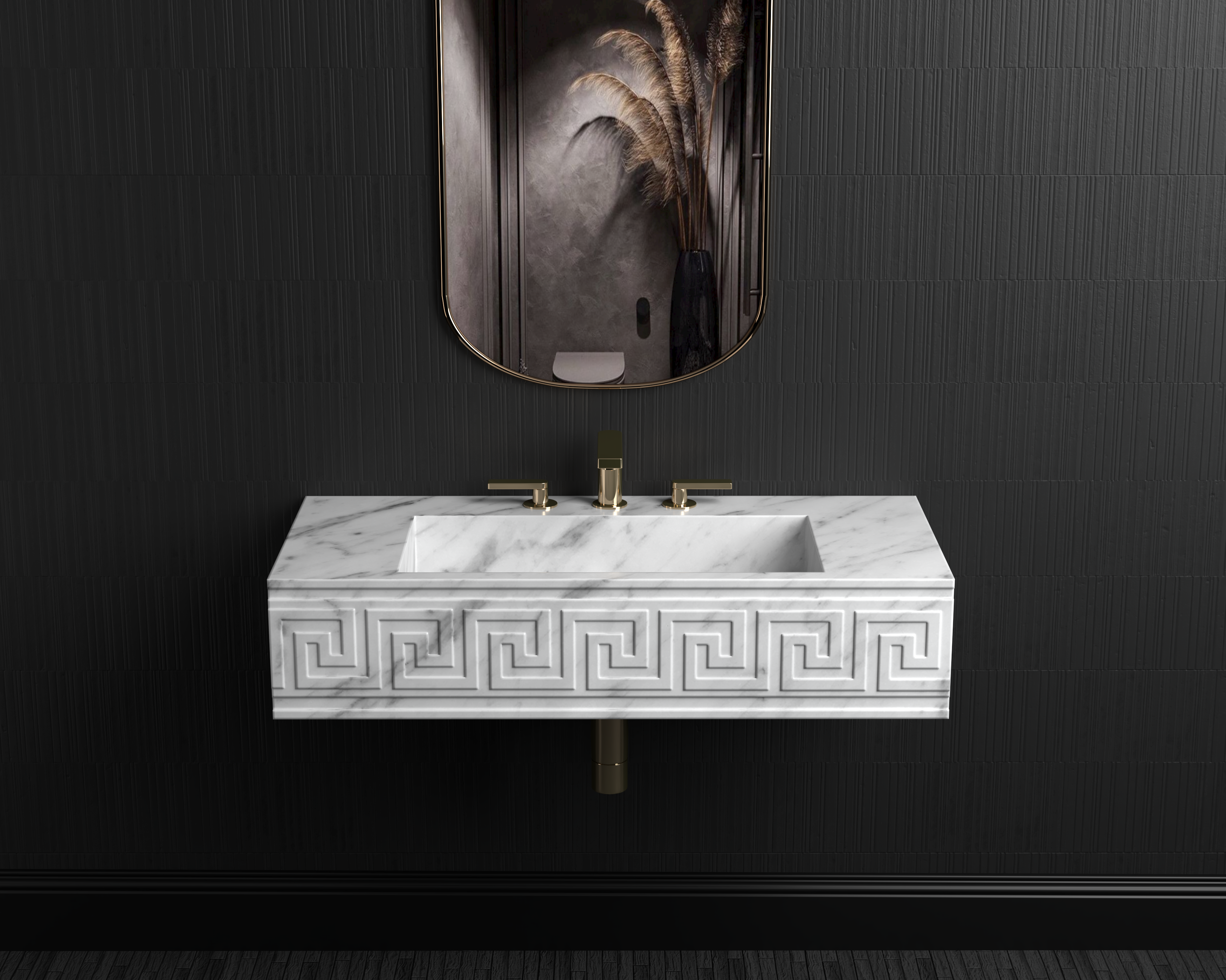 Wall Mount Marble Sink ,Carrara White Marble Wash Basin For Bathroom - Ancient Rome Collection - Santa Maria