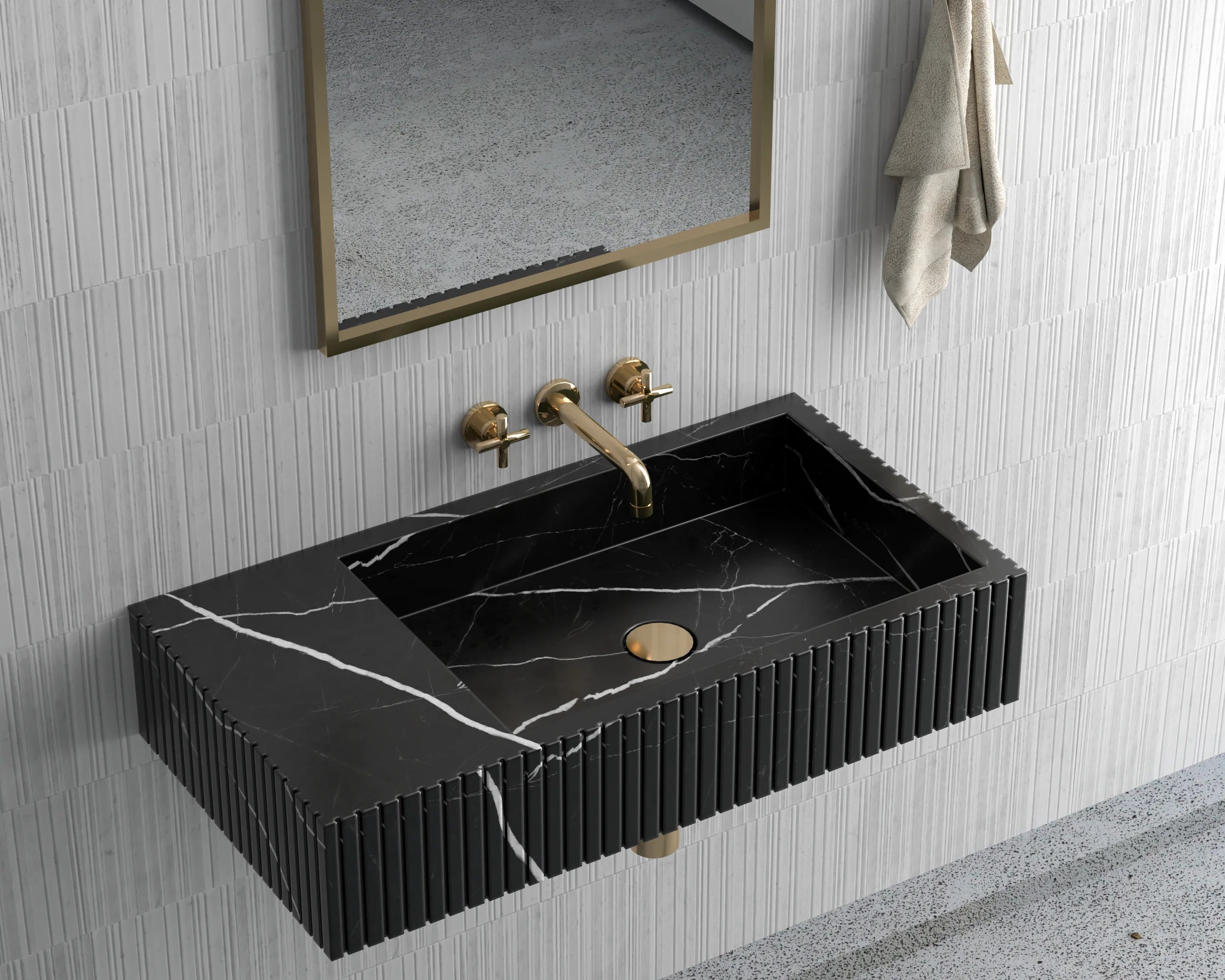 Luxury Redefined: Elevate Your Space with the Black Marble Wall-Mounted Wash Basin