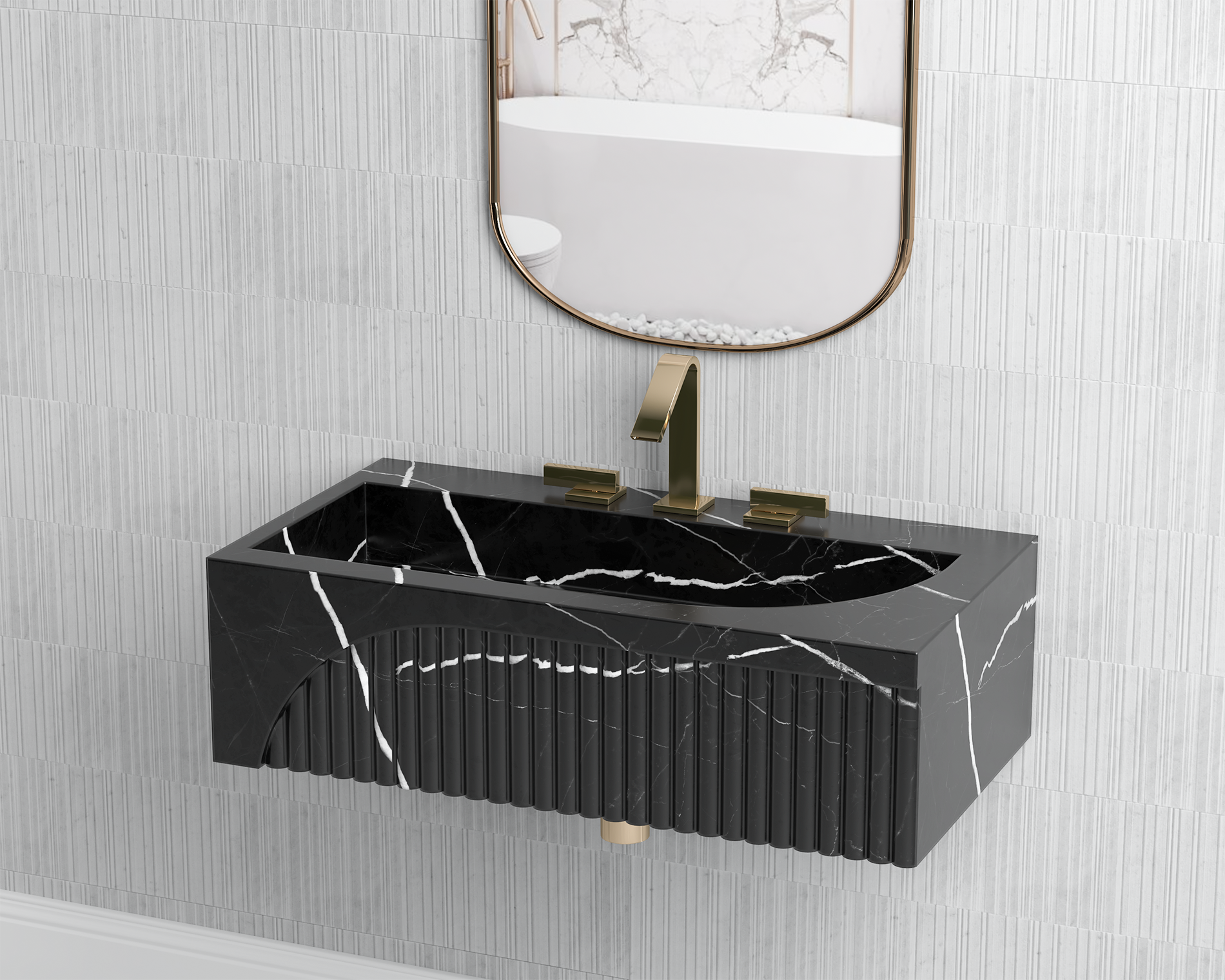 Nero Marquina Black Marble ,Wall  Mount Black Marble Sink for Bathroom