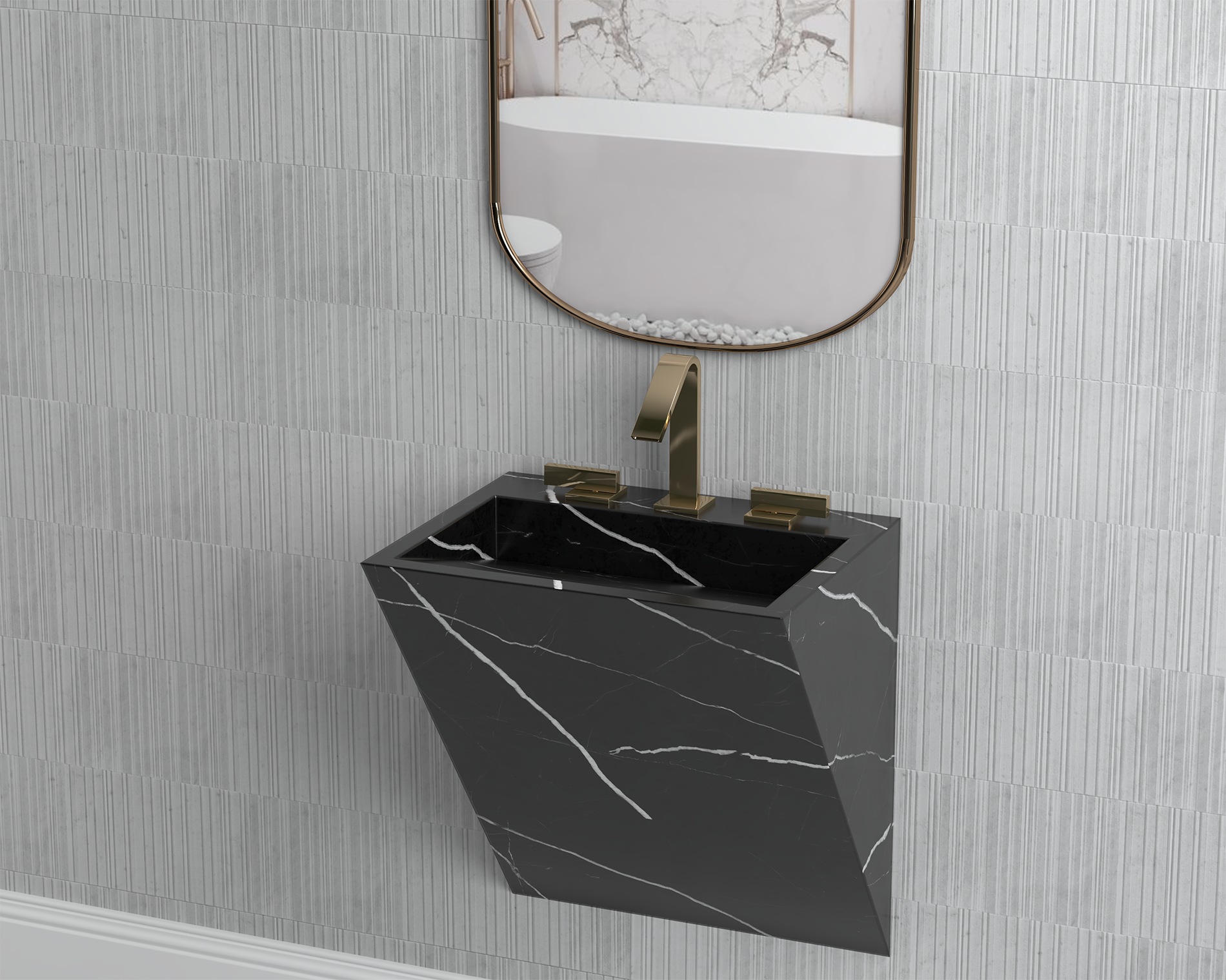 Wall Mount Marble Sink ,Nero Marquina Black Marble,Elagance Collection - Zenith