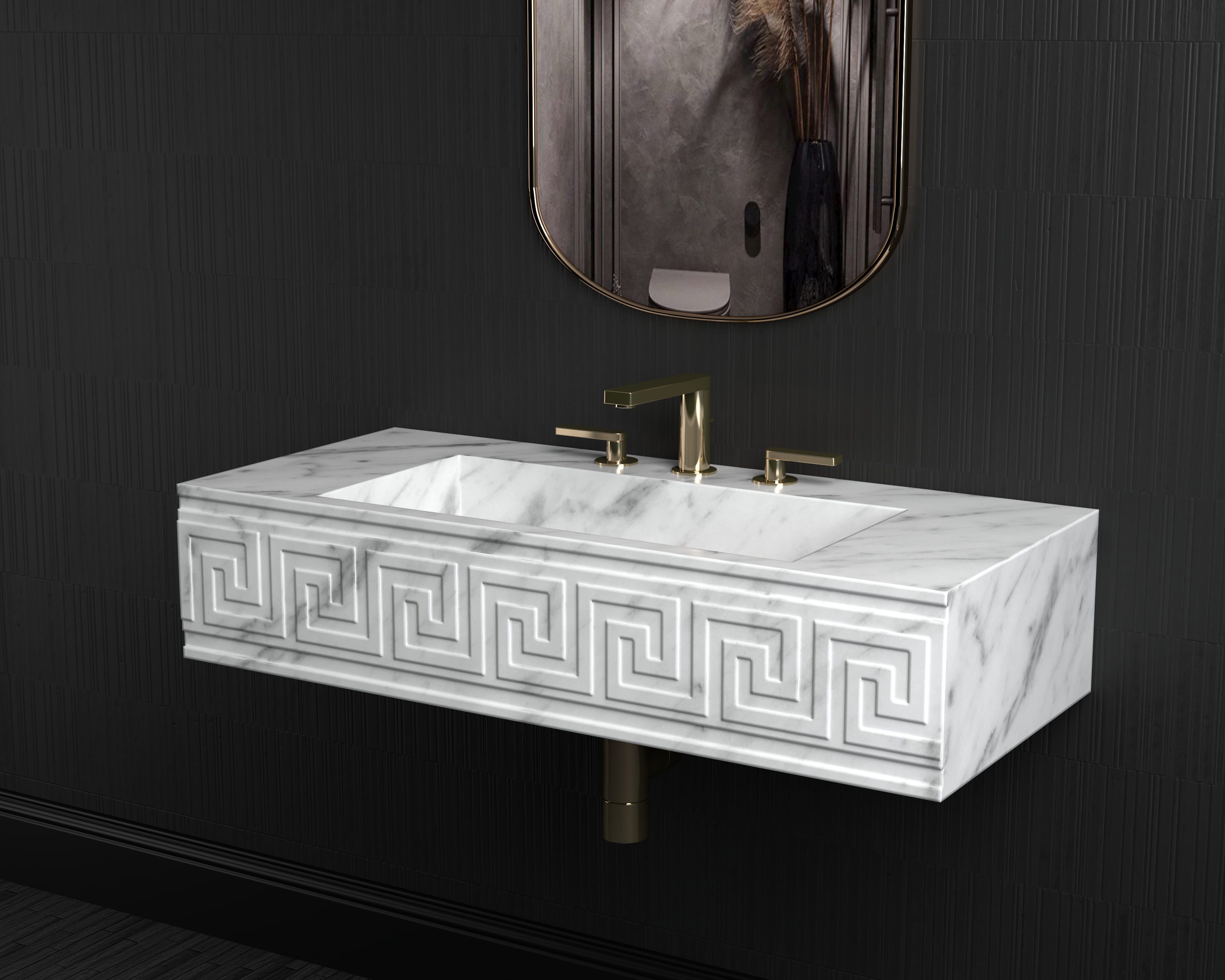 Wall Mount Marble Sink ,Carrara White Marble Wash Basin For Bathroom - Ancient Rome Collection - Santa Maria