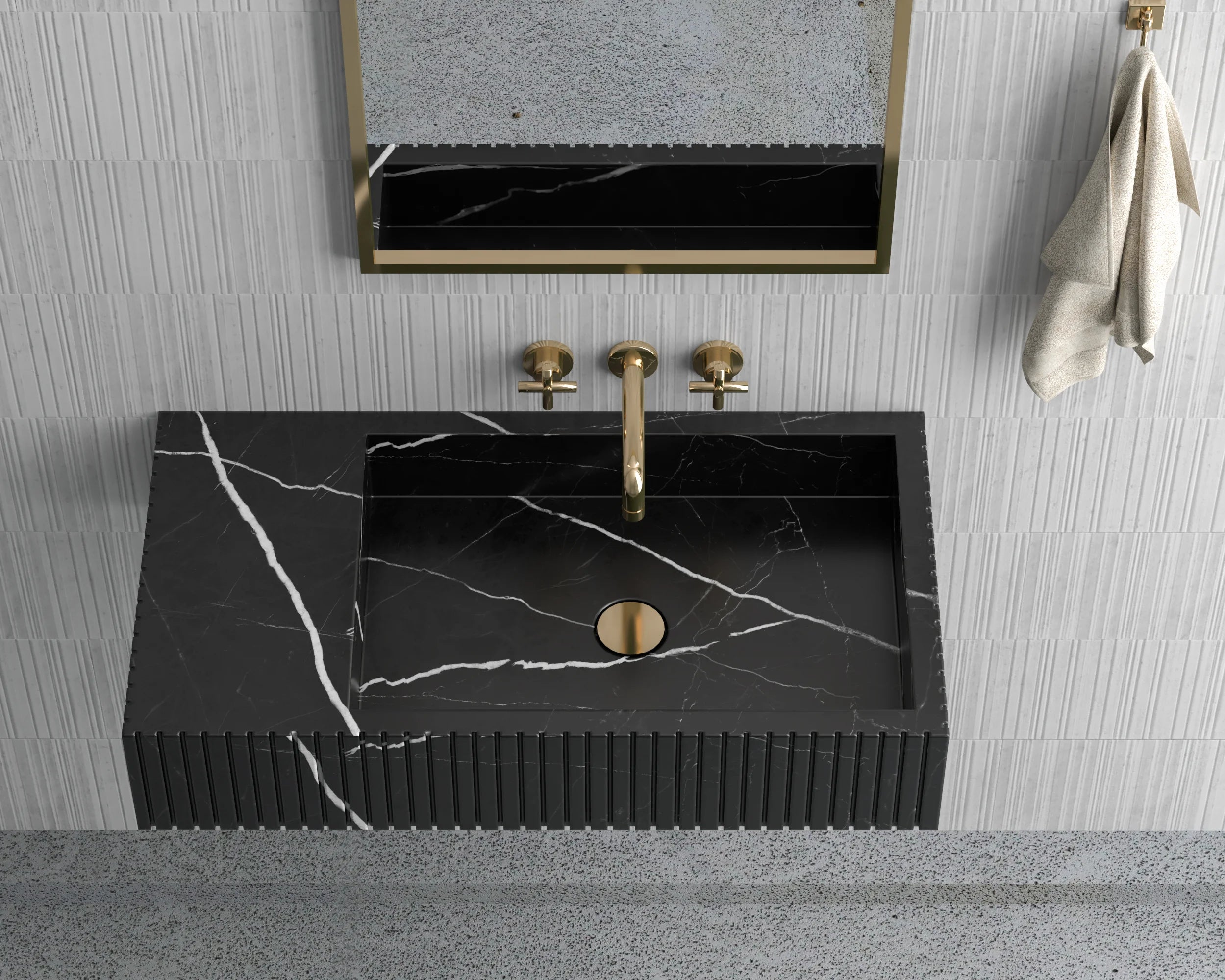 Luxury Redefined: Elevate Your Space with the Black Marble Wall-Mounted Wash Basin
