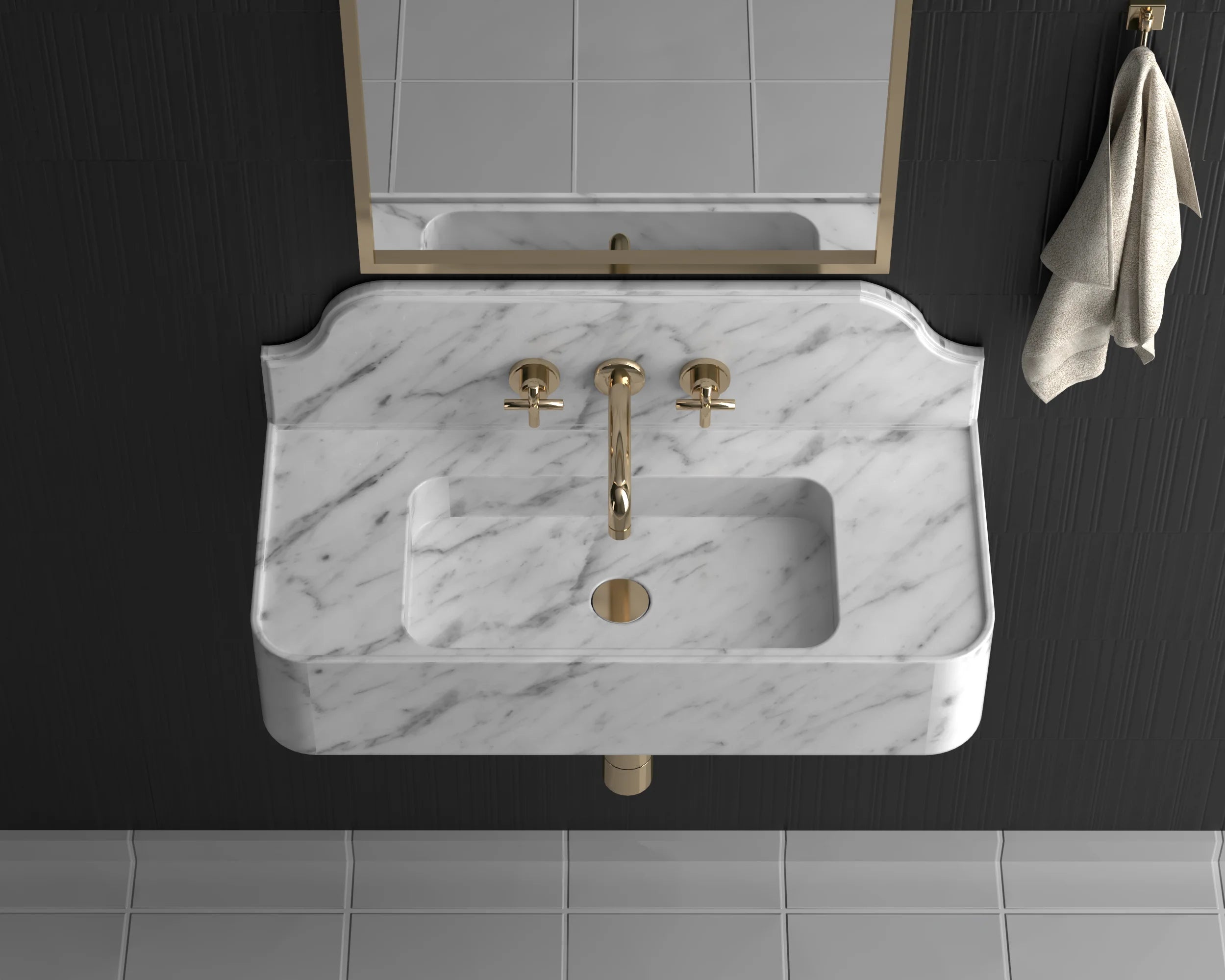 Elevate Your Space with Opulence: White Carrara Wall Mounted Marble Sink Backsplash