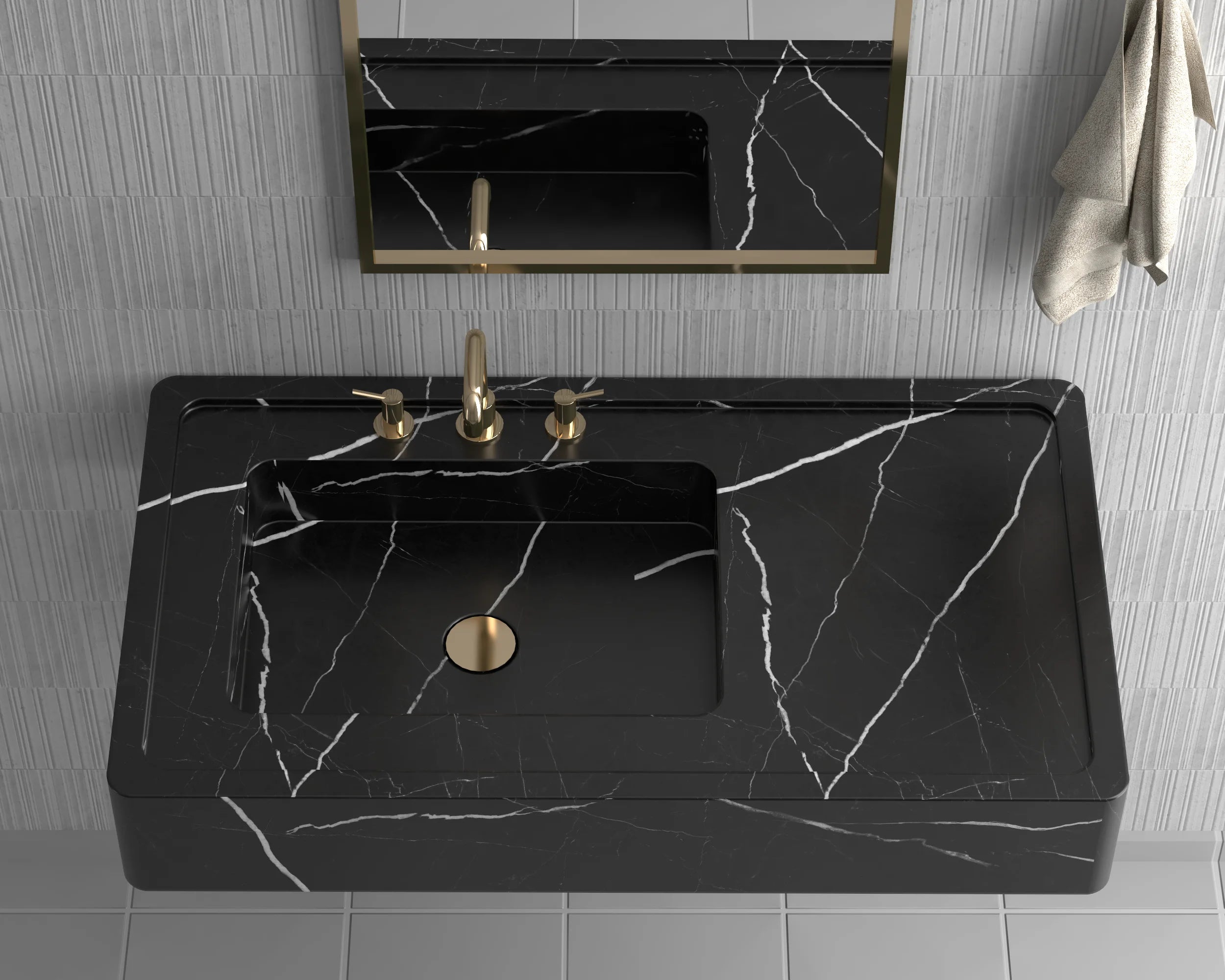 Luxury Redefined: Elevate Your Space with the Black Marble Wall-Mounted Wash Basin