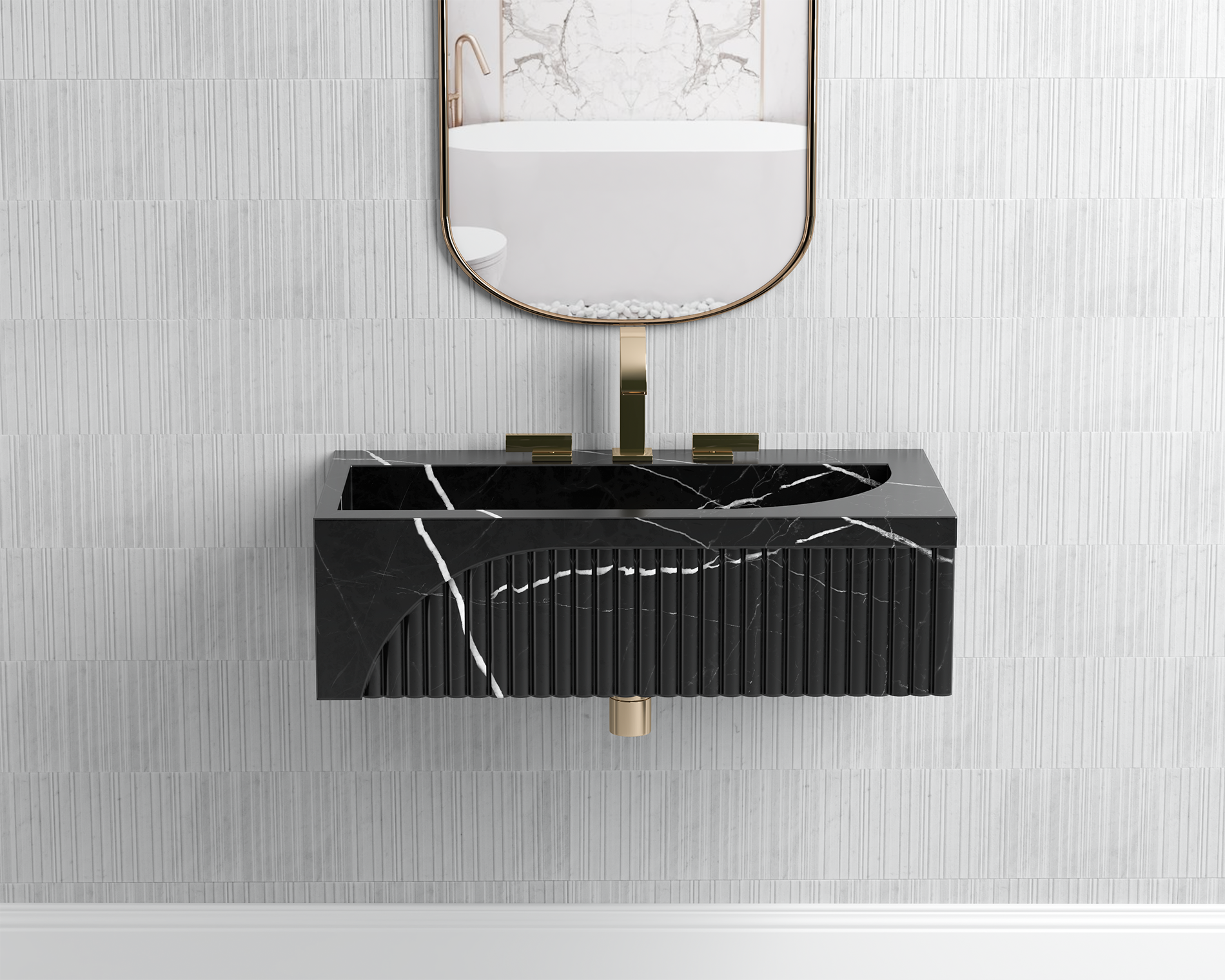 Nero Marquina Black Marble ,Wall  Mount Black Marble Sink for Bathroom