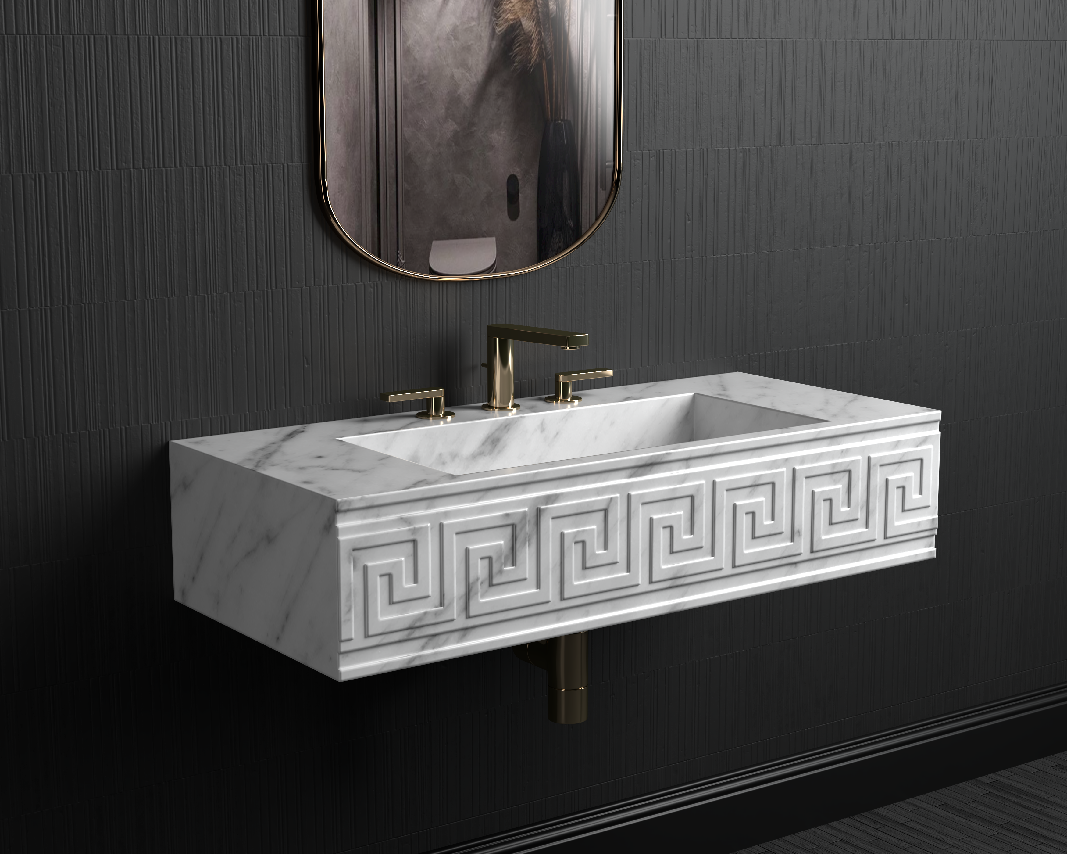 Wall Mount Marble Sink ,Carrara White Marble Wash Basin For Bathroom - Ancient Rome Collection - Santa Maria