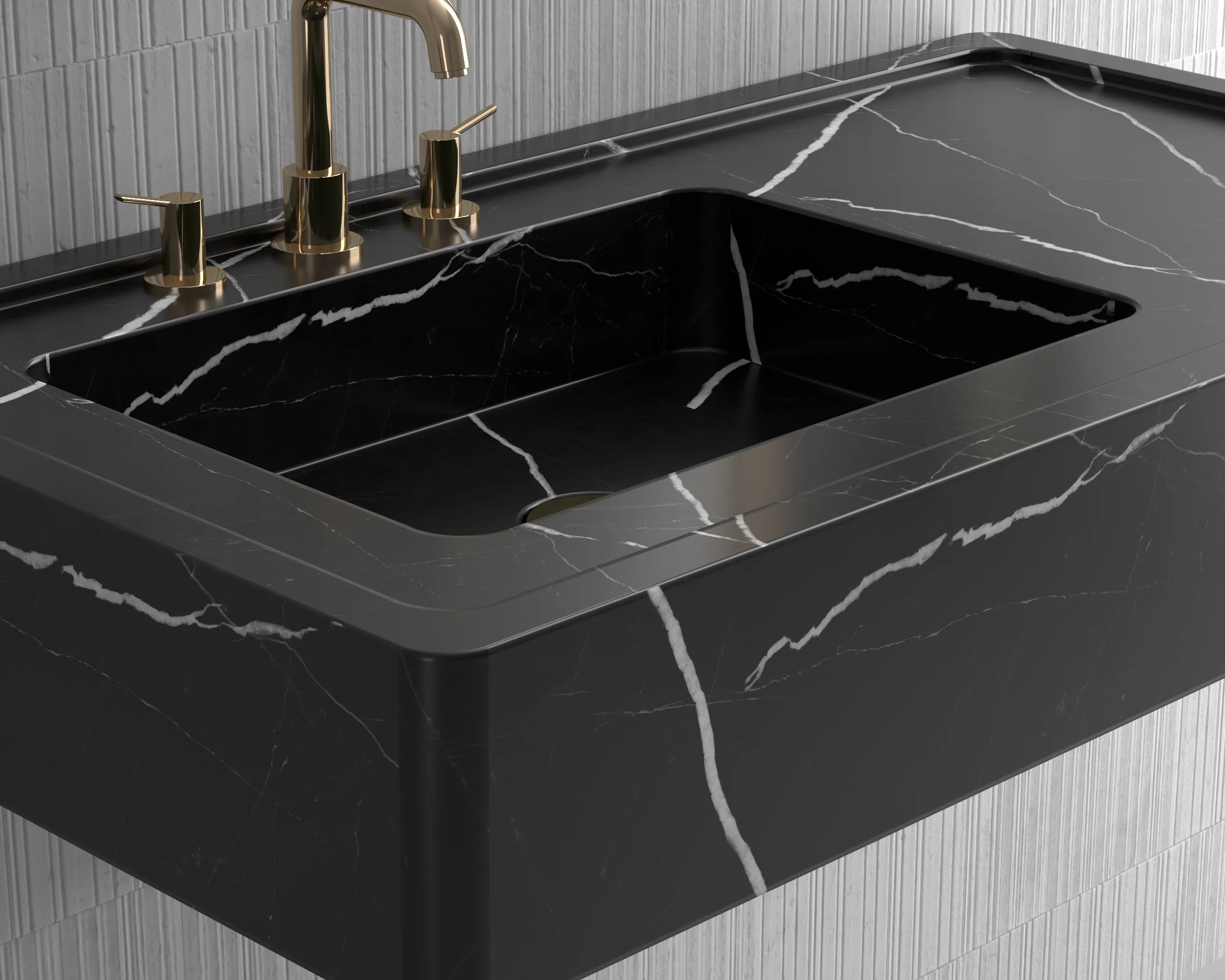 Luxury Redefined: Elevate Your Space with the Black Marble Wall-Mounted Wash Basin