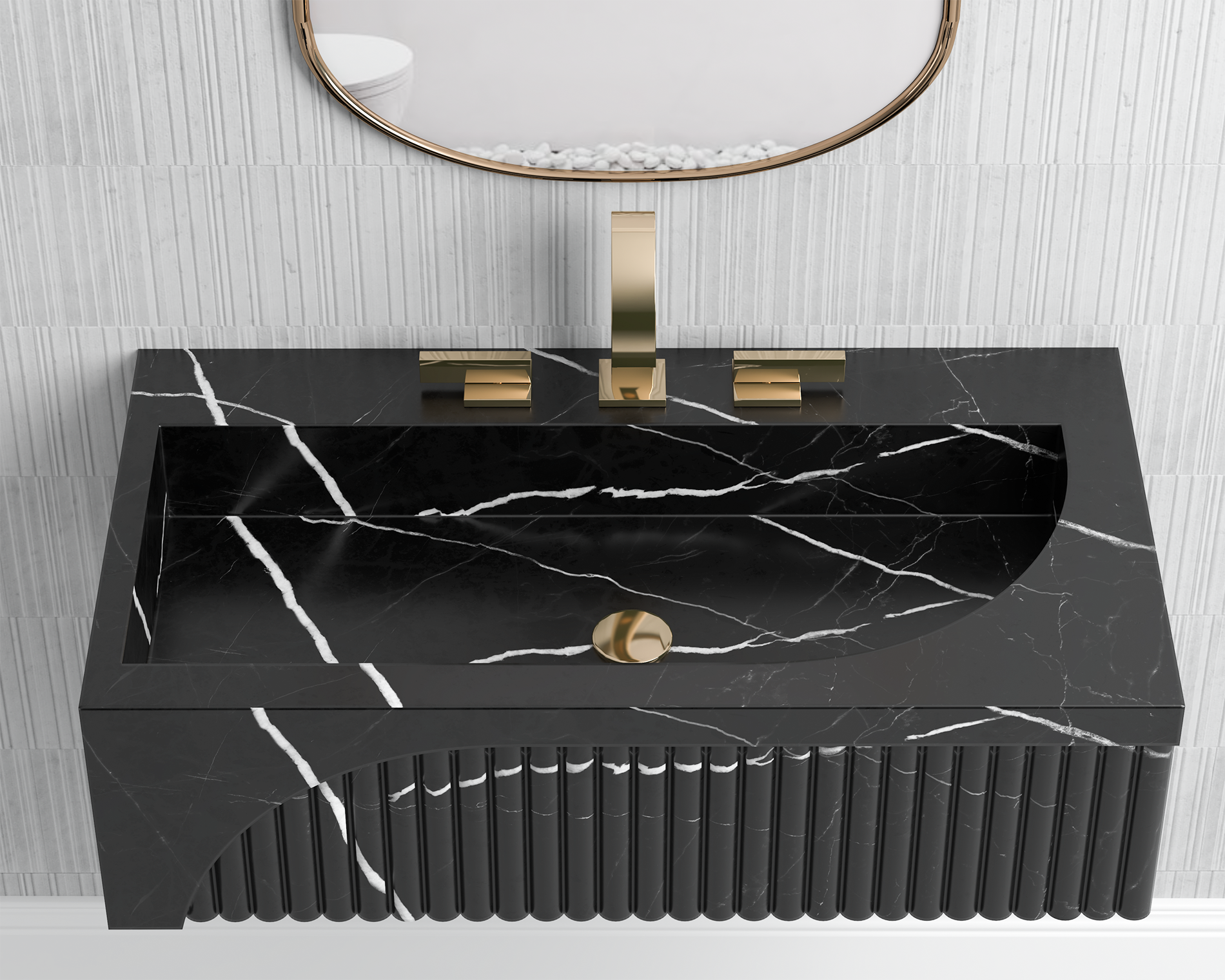 Nero Marquina Black Marble ,Wall  Mount Black Marble Sink for Bathroom