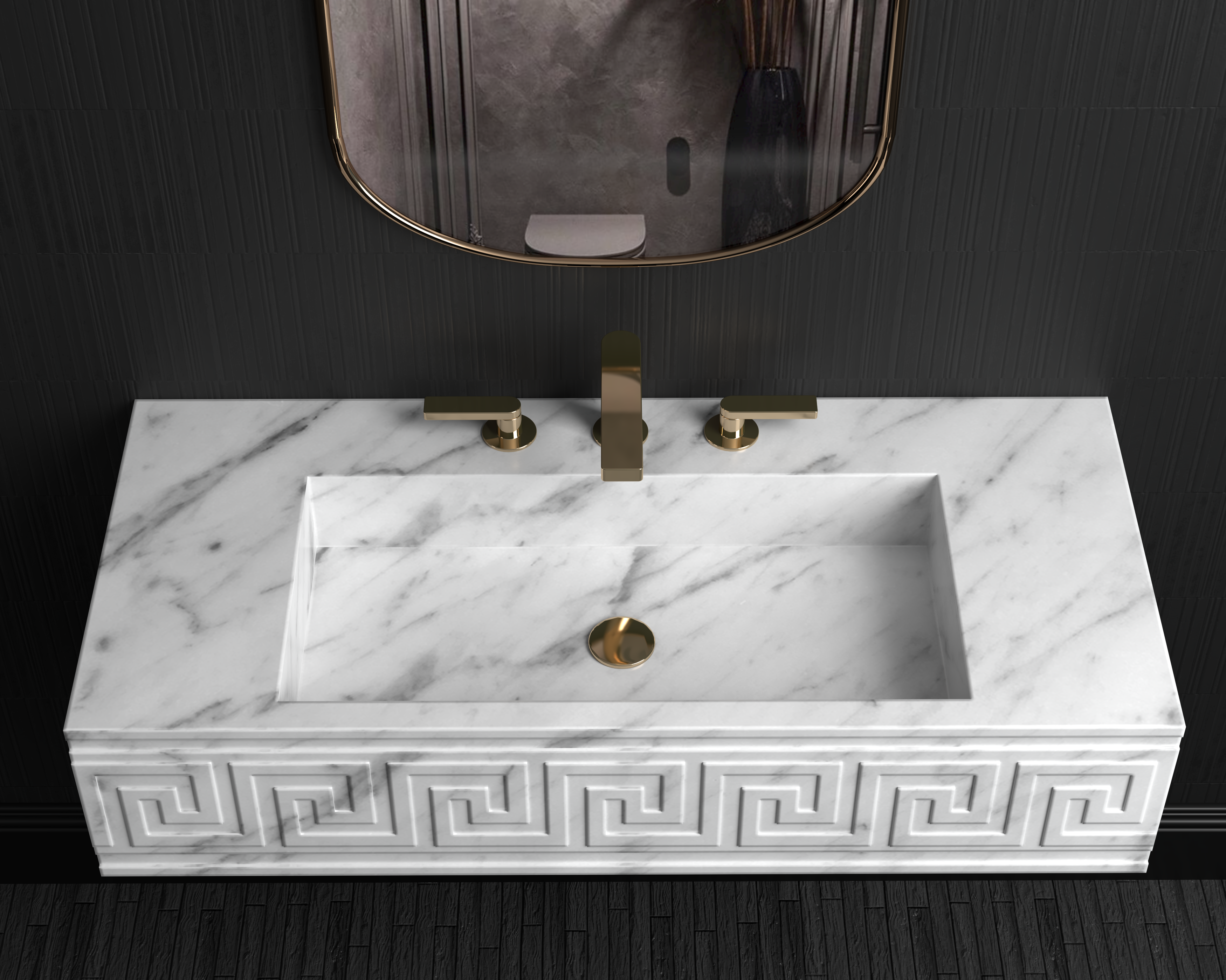 Wall Mount Marble Sink ,Carrara White Marble Wash Basin For Bathroom - Ancient Rome Collection - Santa Maria