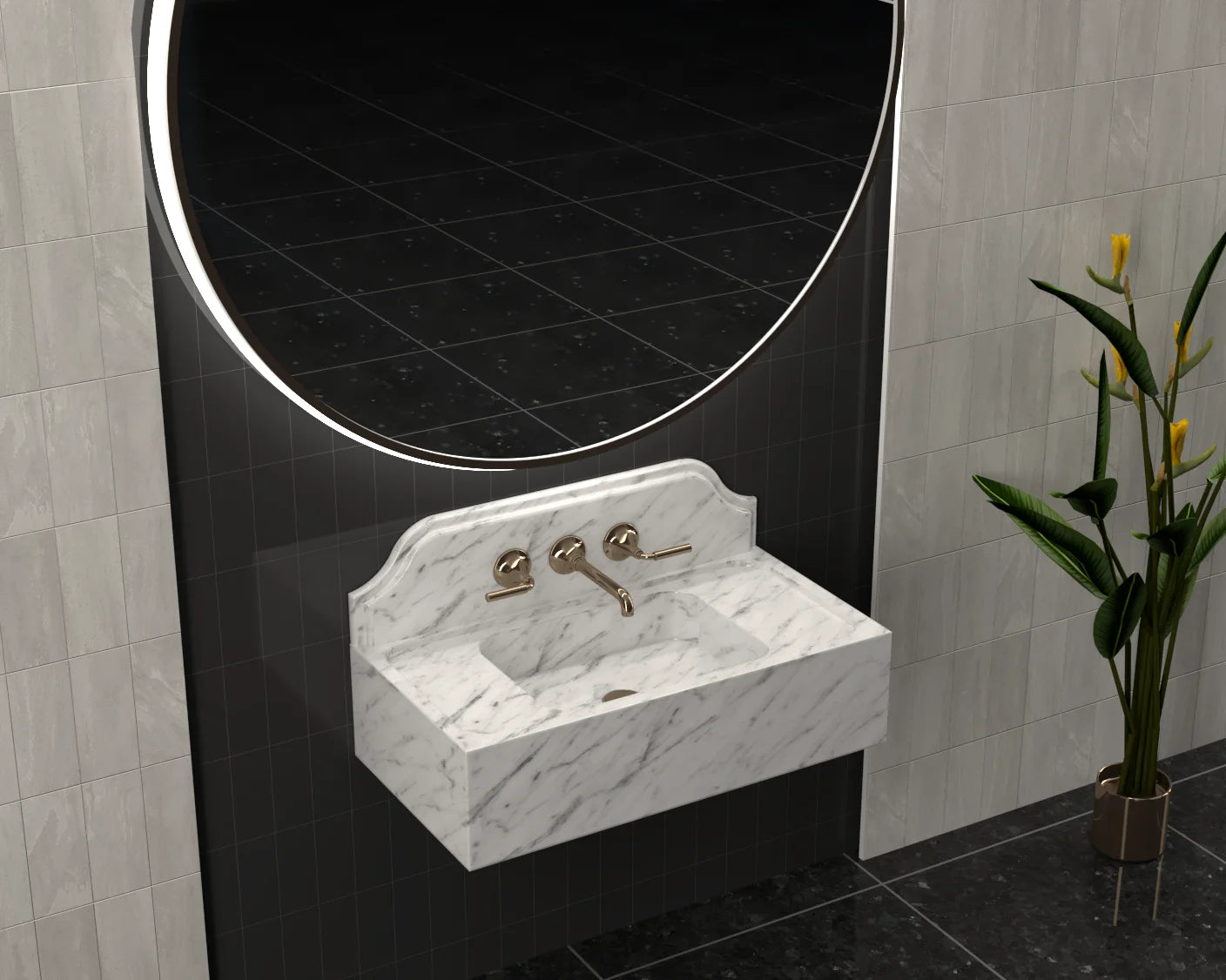 Luxury Redefined: Elevate Your Space with the White Carrara Marble Backsplash Wall-Mounted Wash Basin