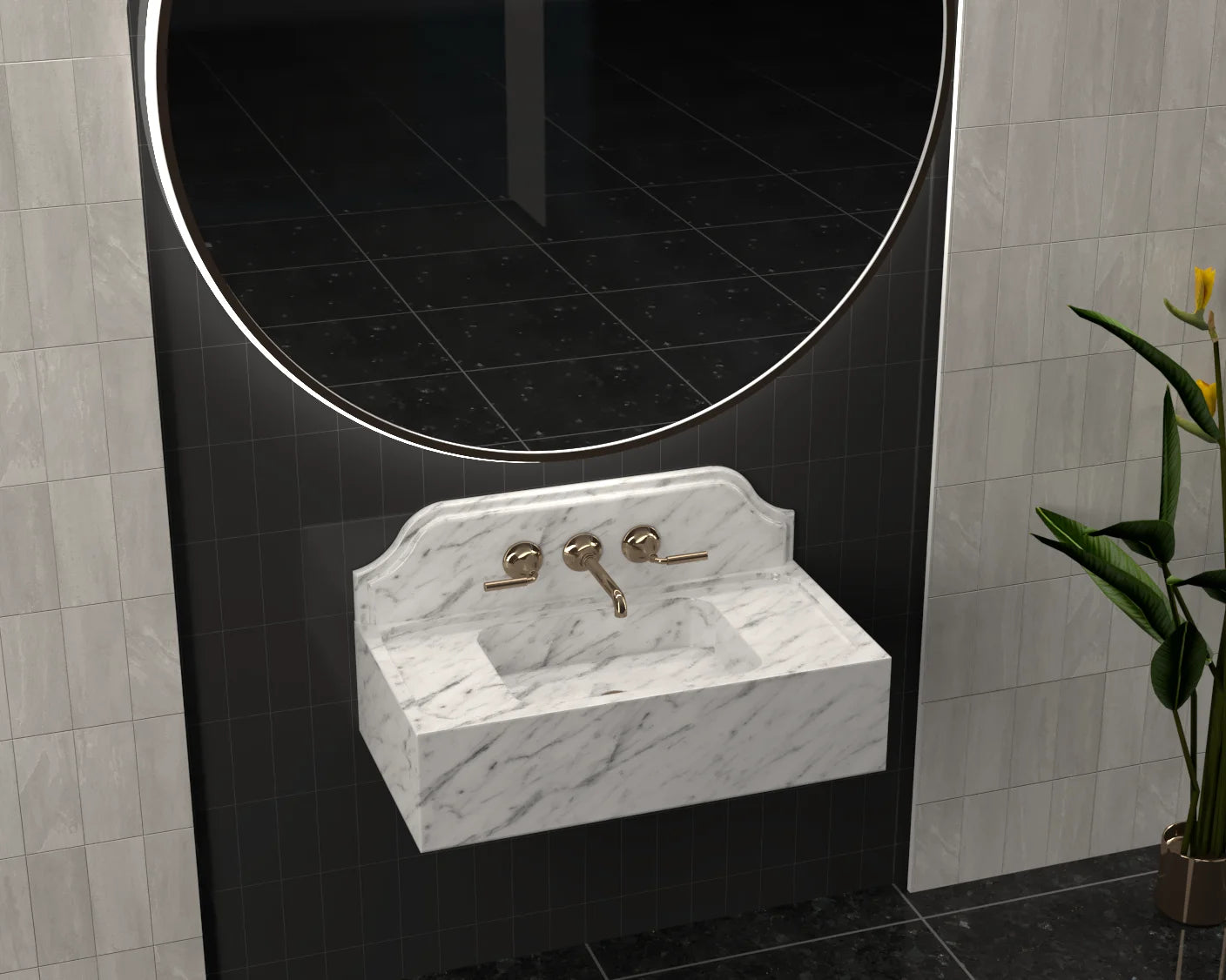 Luxury Redefined: Elevate Your Space with the White Carrara Marble Backsplash Wall-Mounted Wash Basin