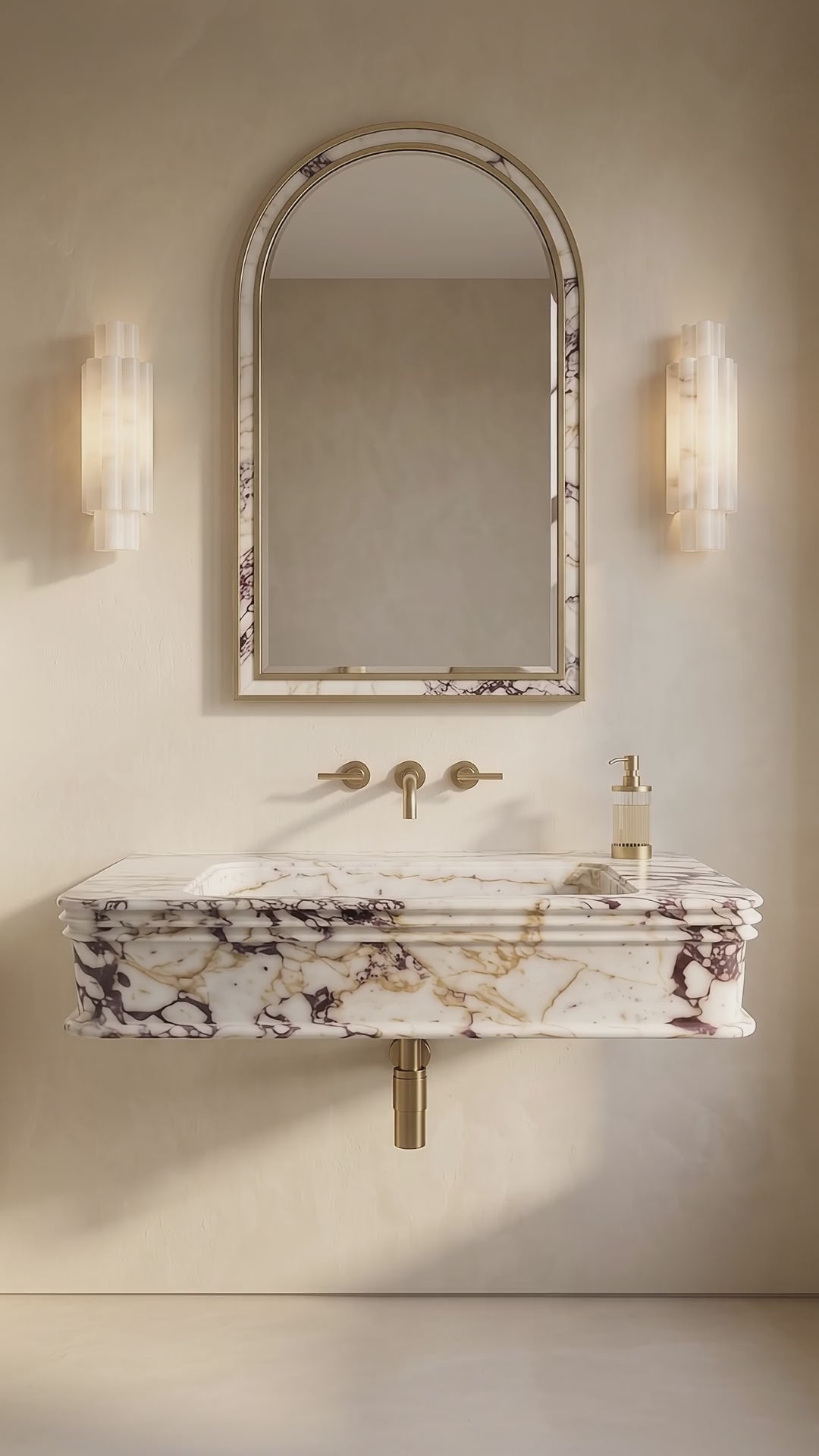 Calacatta Viola Marble Wall Mounted Sink – 30" x 16" x 8" – Handcrafted Luxury Floating Stone Washbasin