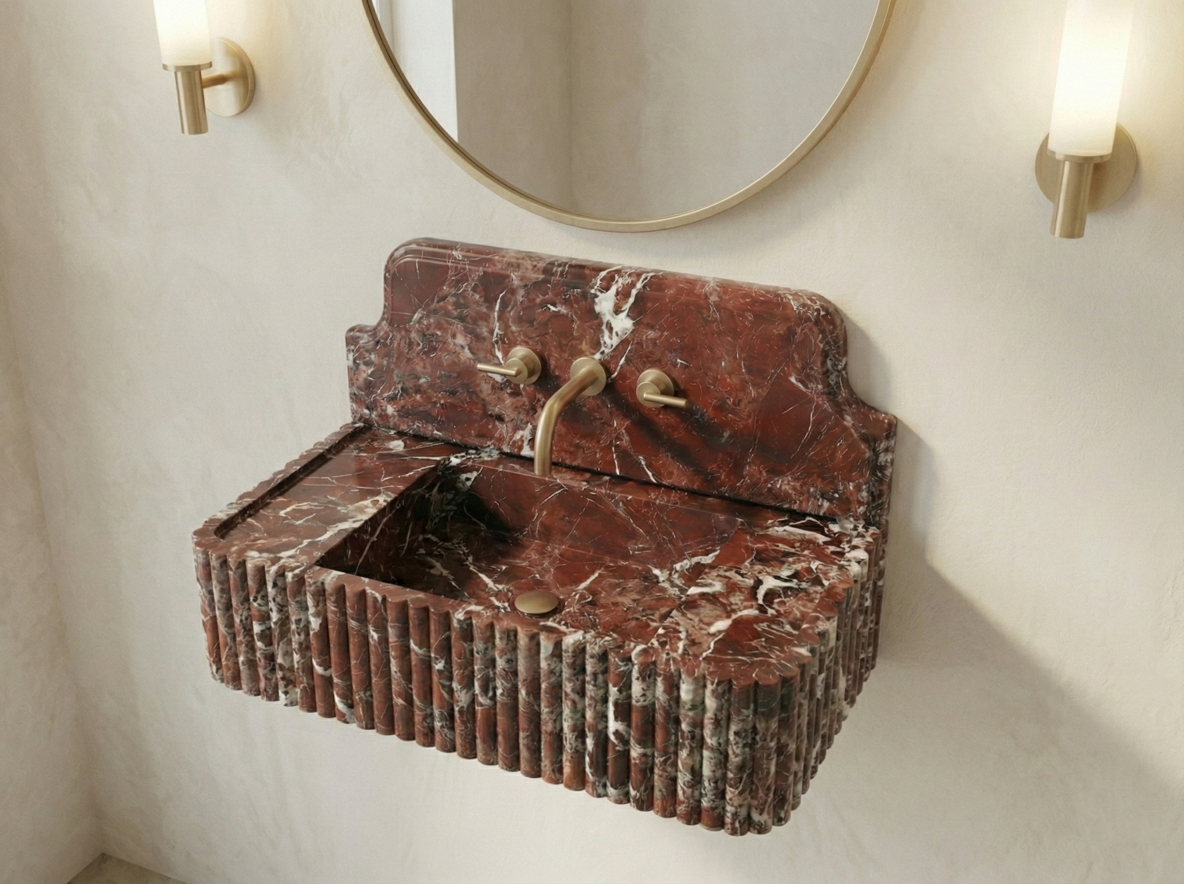 Rosso Lavanto Marble Wall-Mounted Bathroom Sink,Wash Basin marble sink