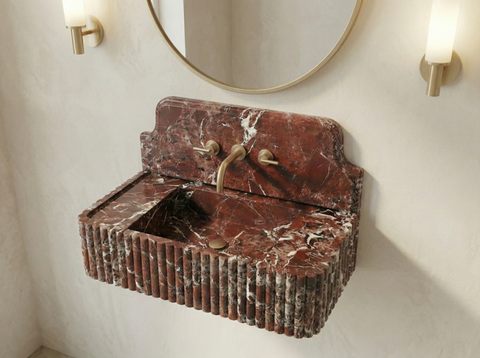 Rosso Lavanto Marble Wall-Mounted Bathroom Sink,Wash Basin marble sink