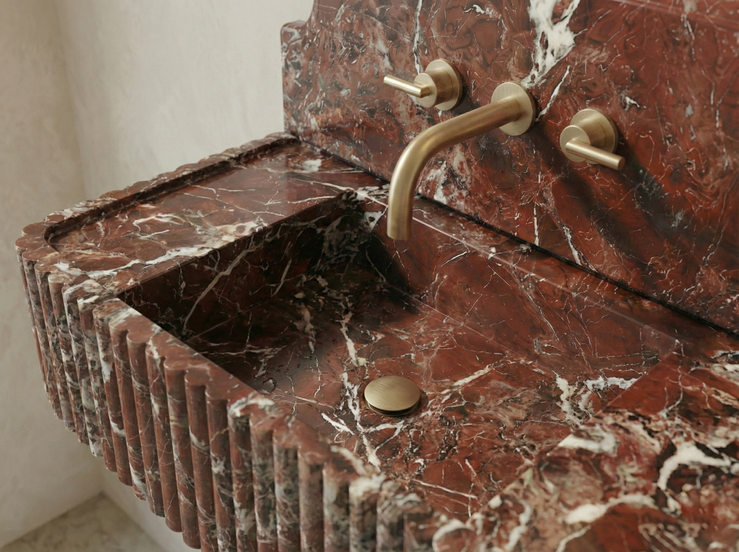Rosso Lavanto Marble Wall-Mounted Bathroom Sink,Wash Basin marble sink