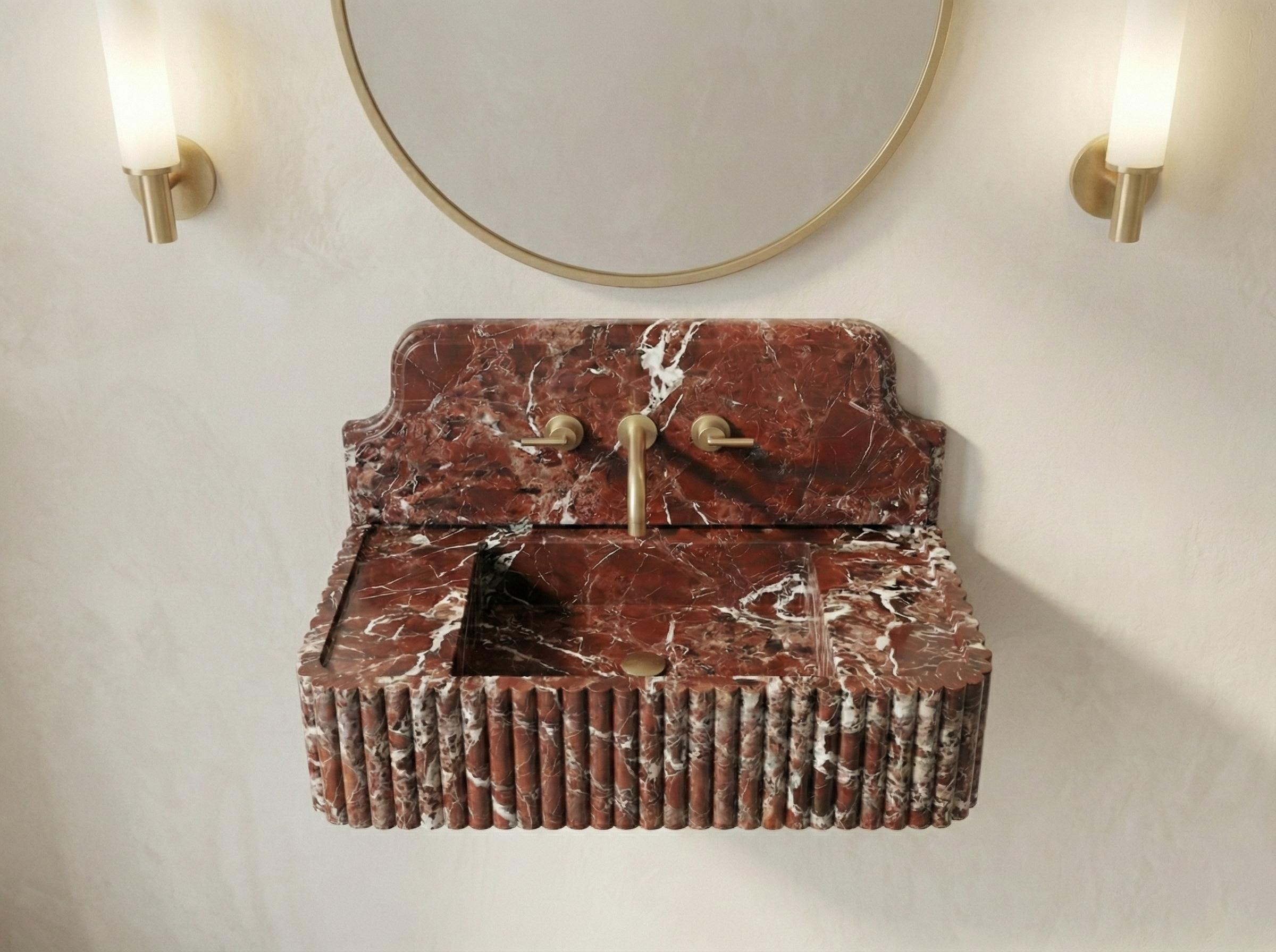 Rosso Lavanto Marble Wall-Mounted Bathroom Sink,Wash Basin marble sink