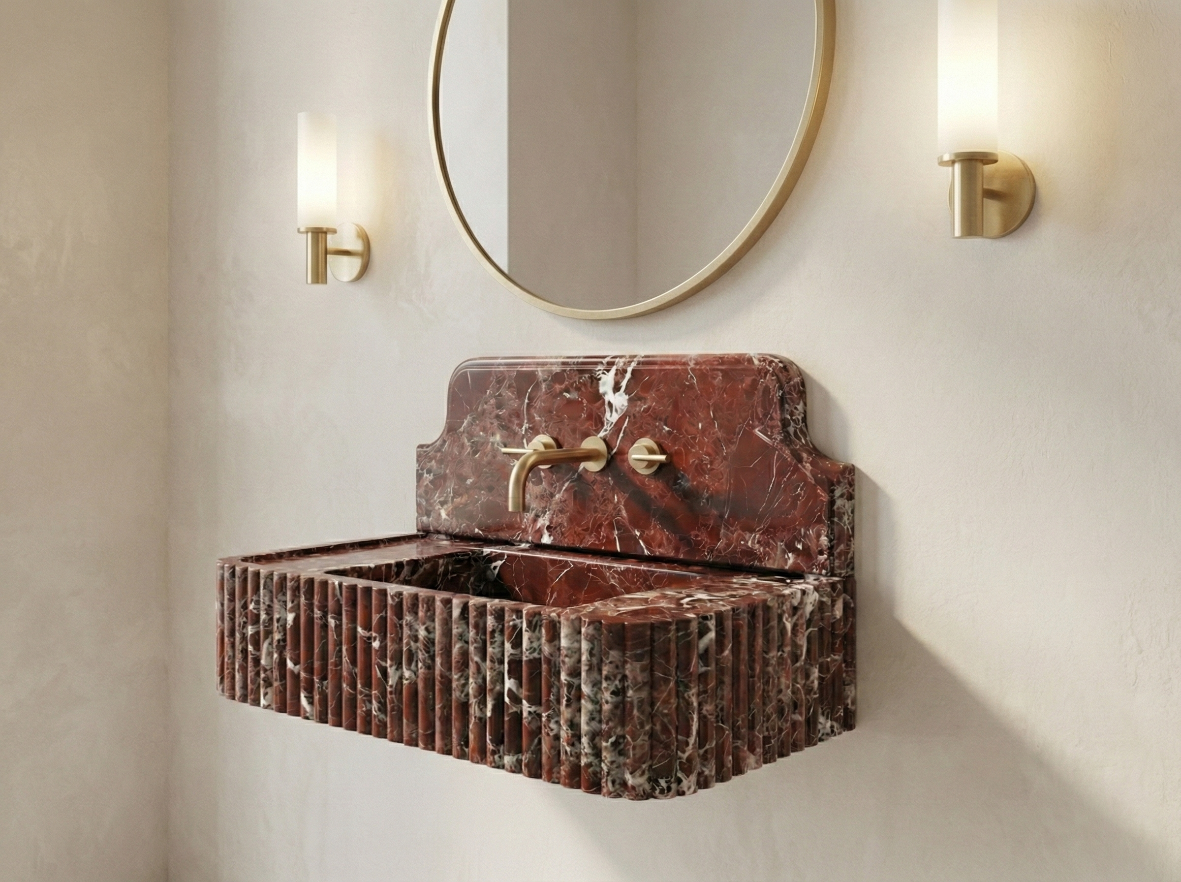 Rosso Lavanto Marble Wall-Mounted Bathroom Sink,Wash Basin marble sink