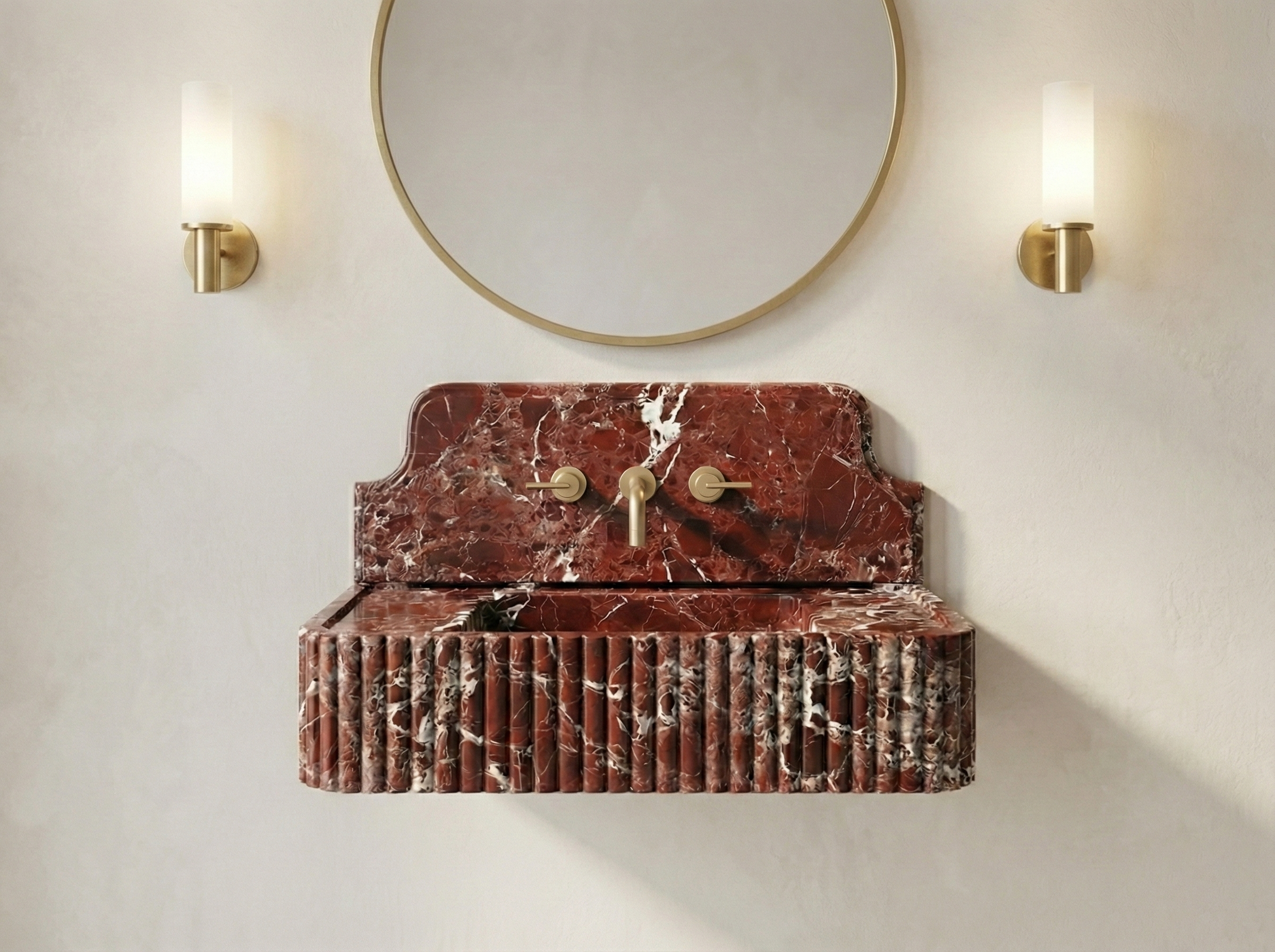 Rosso Lavanto Marble Wall-Mounted Bathroom Sink,Wash Basin marble sink